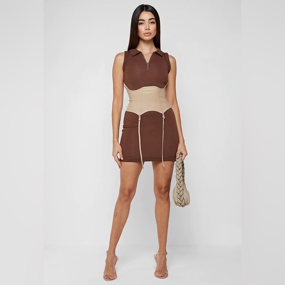 Manière de Voir Brown Polo Dress w/ Beige Suspender Corset - Picture 2 of 8